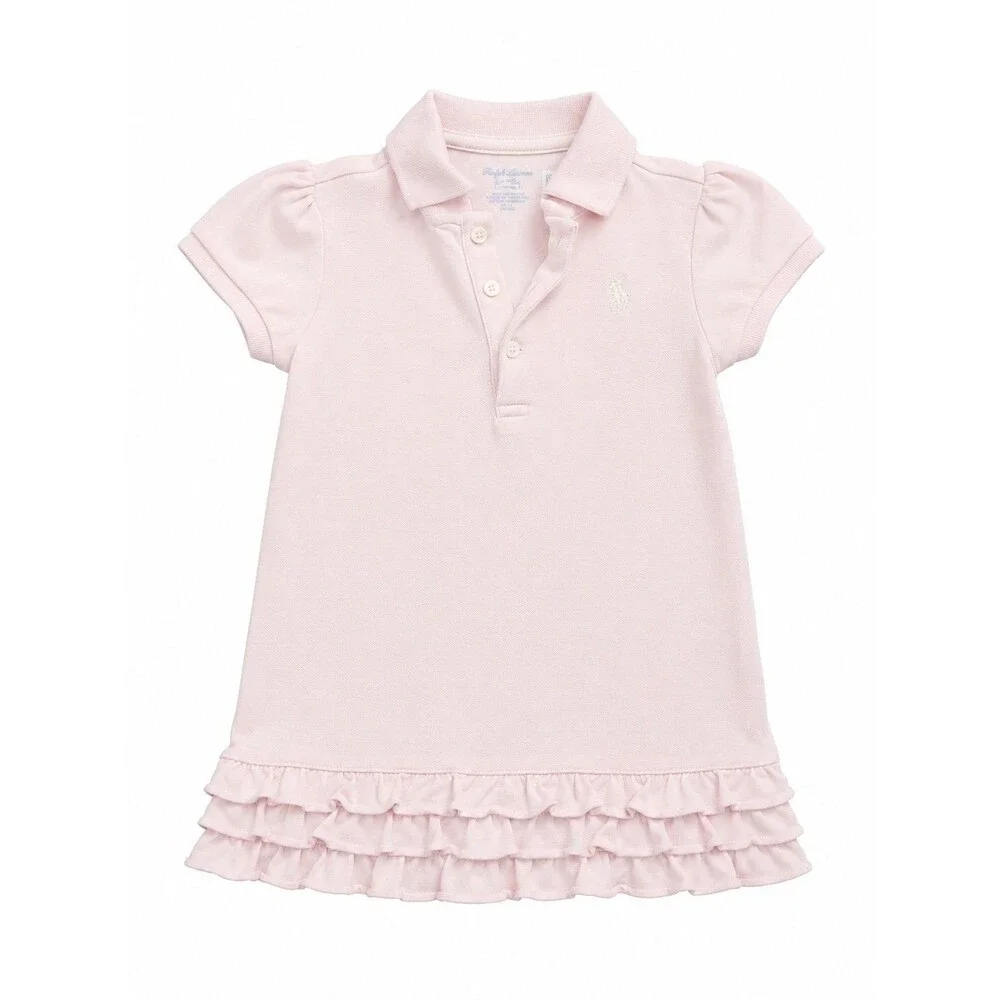 Ralph Lauren Baby Girls Light Pink Ruffle Hem Polo Dress – 24M